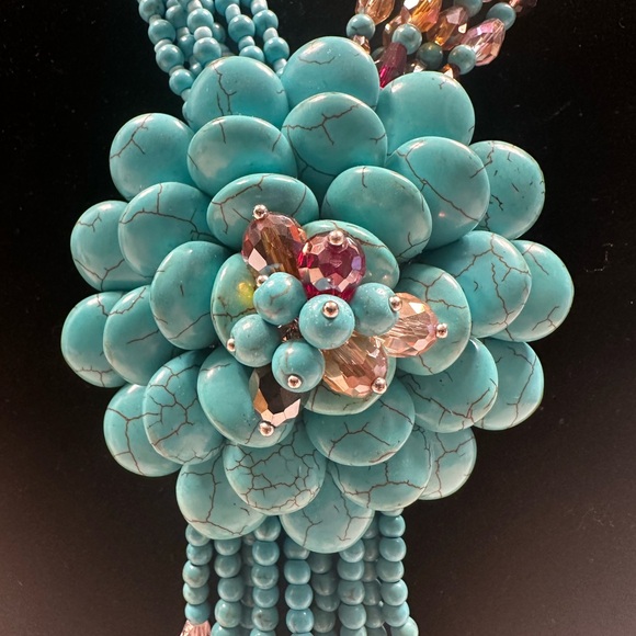 Joan Rivers Turquoise Beaded Necklace with Floral Pendant - Picture 2 of 7